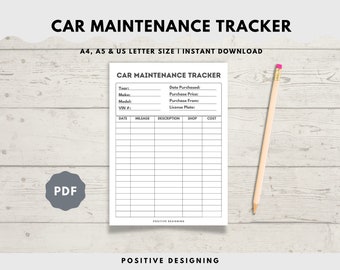 Car Maintenance Tracker, Repairs & Expenses Planner (PDF)