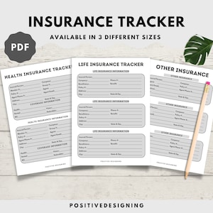 Insurance Tracker Printable, Insurance Tracking Template, Insurance Policy Tracker, Health Insurance, Life Insurance, A4 and Letter Size