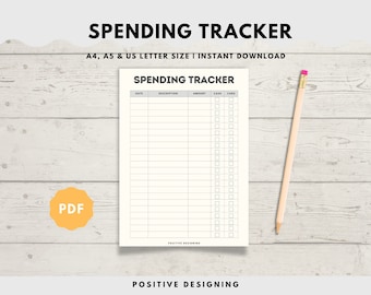 Spending Tracker Printable, Budget Planner (A4/A5/Letter Size) (PDF Download)