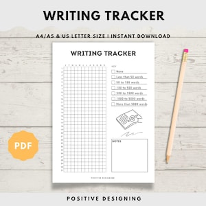 Registro de escritura: página de diario imprimible para contar palabras, registro de escritura, página de planificación y plantilla de desafío de escritura / Descarga instantánea / PDF