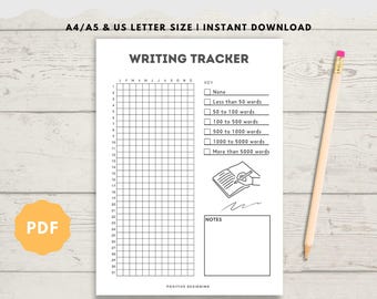 Writing Tracker - Printable Journal Page for Word Count, Writing Log, Planner Page, Writing Challenge Template | Instant Download | PDF