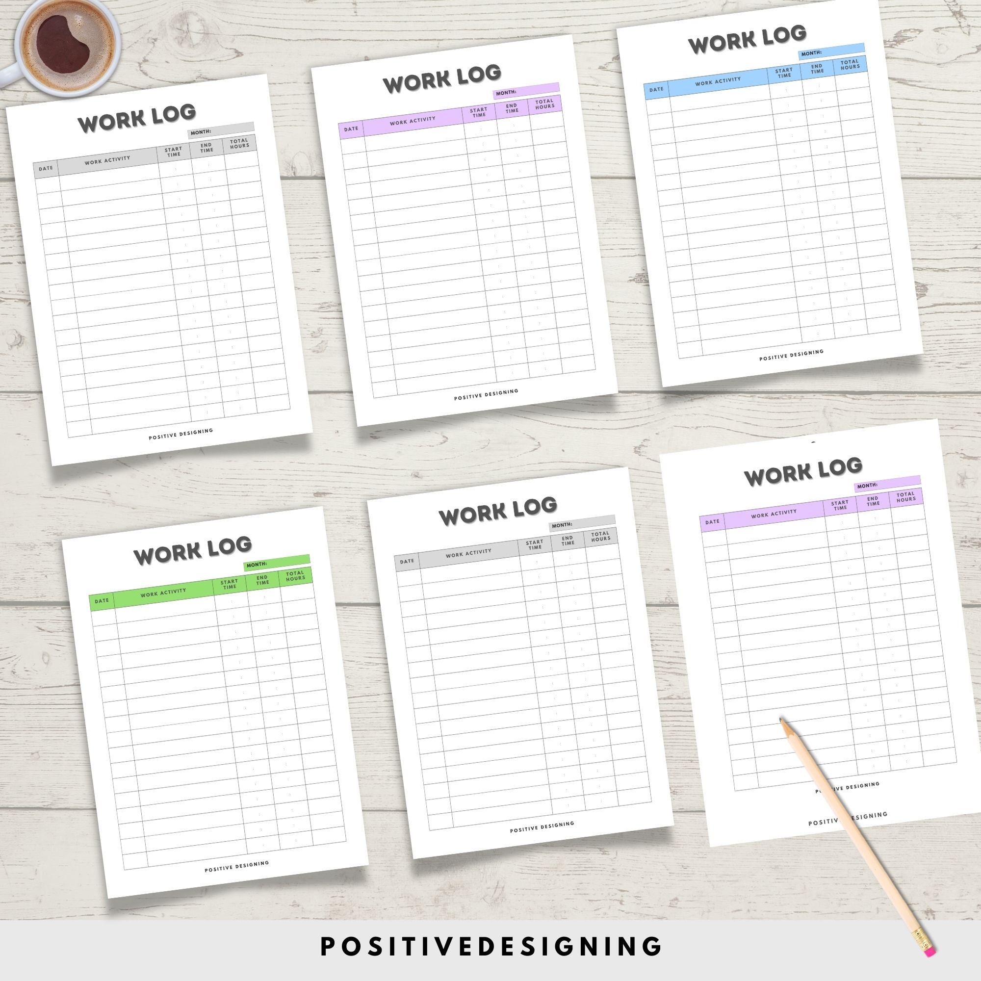 Printable Work | Time Log and Tracker | Activity Hours Log Printable | Digital Download Working ...