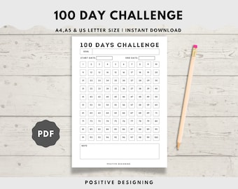 100 day challenge tracker template - printable | digital download | Savings Tracker | Goal Tracker | Instant Download PDF | Letter Size