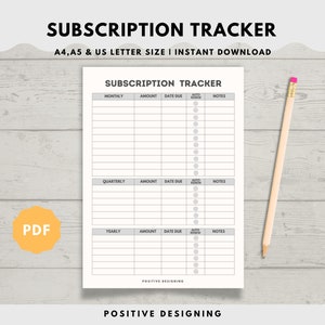Subscription Tracker Printable | Budget Planner | Account Tracker | Budget Template | A4/A5/Letter Size | Expense Tracker | PDF Download