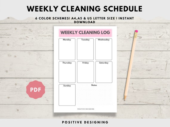 Minimalist Cleaning Checklist Printable, Weekly Schedule (PDF)