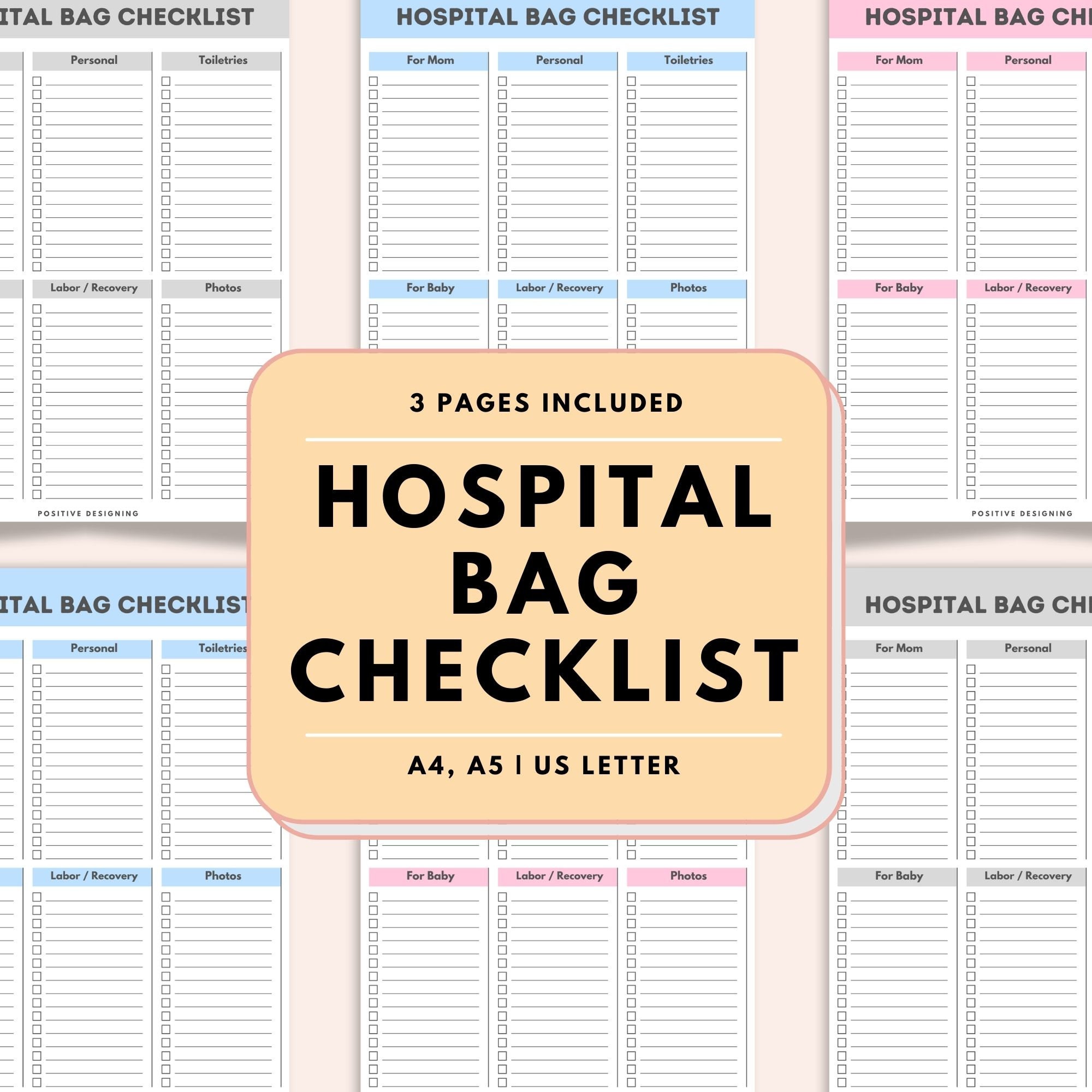 Hospital Bag Checklist Printable, Birth Bag Packing List, Pregnancy ...