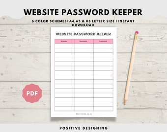 Printable Password Keeper, A4 A5 Letter Sizes (PDF Download)