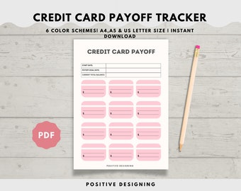 Rastreador de tarjetas de crédito / Pago con tarjeta de crédito / Rastreador imprimible / Rastreador libre de deudas / Pago de tarjeta de crédito / Cuadro de pago de deuda / PDF instantáneo
