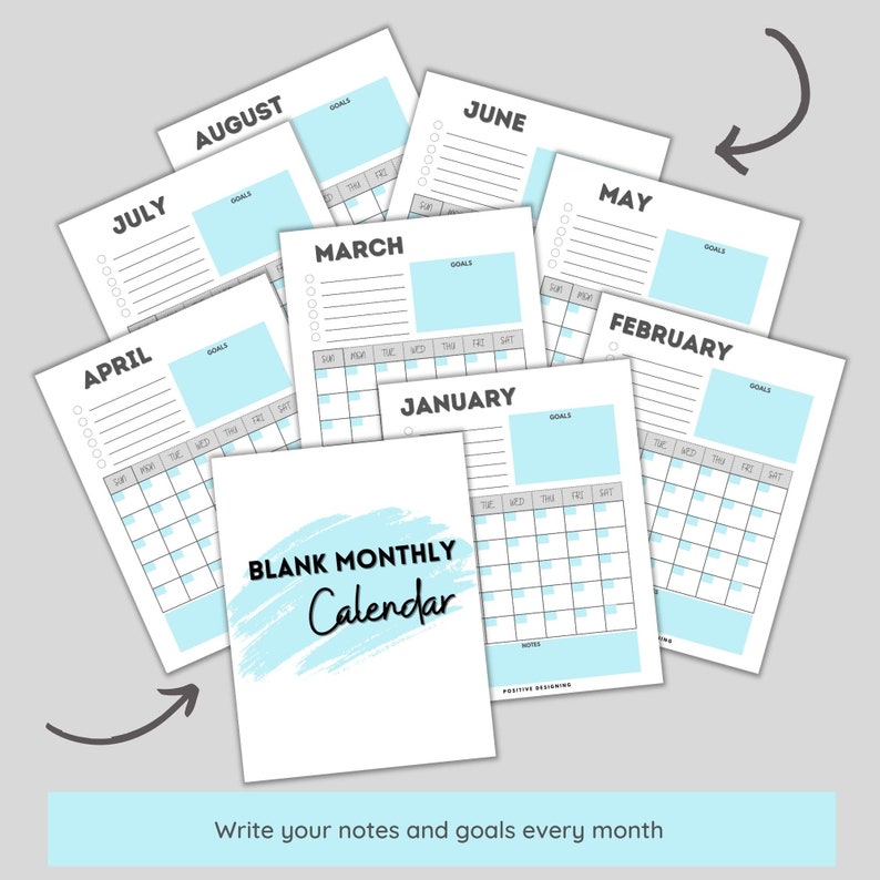 Blank Monthly Calendar Printable, Minimalist Calendar Template PDF ...