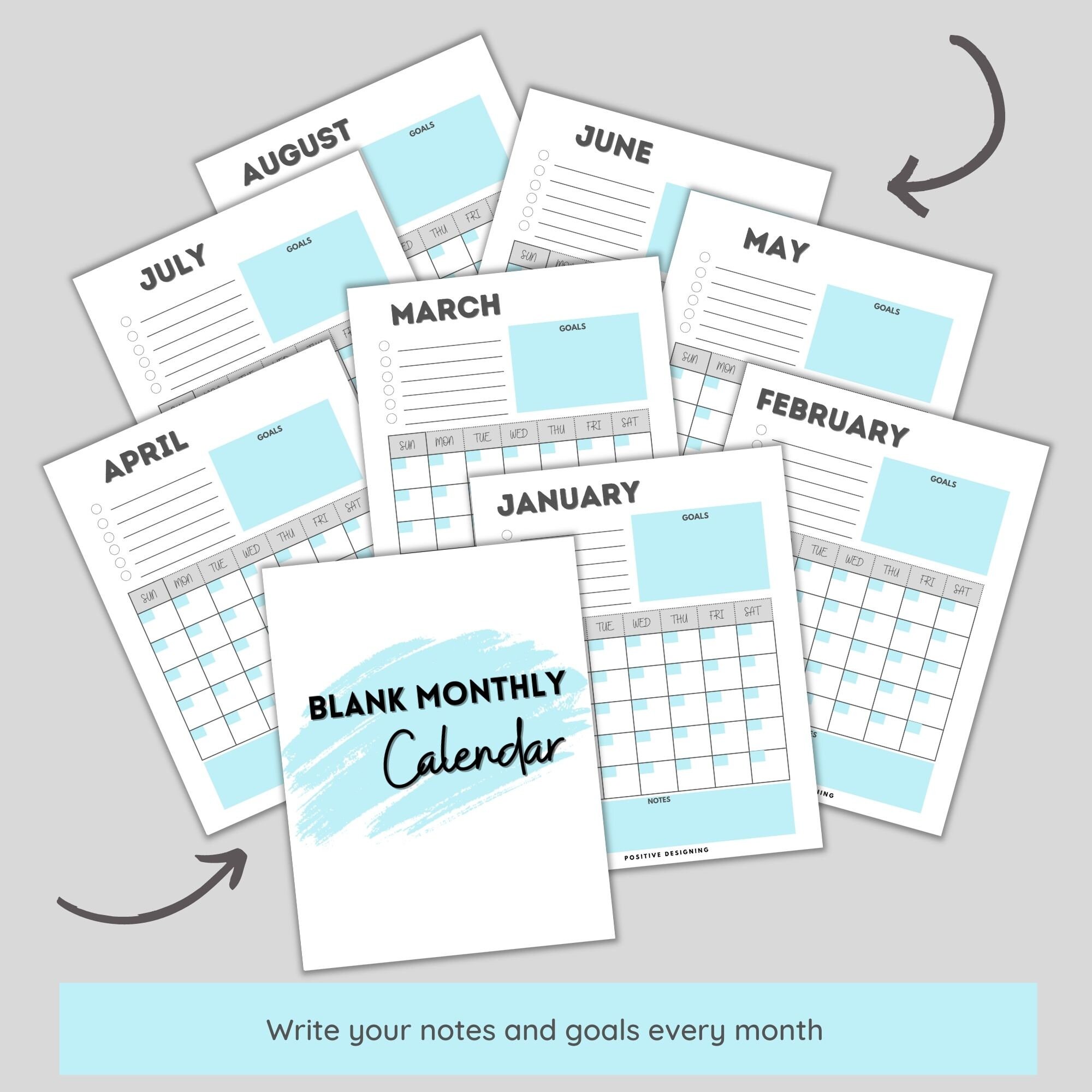 Blank Monthly Calendar Printable, Minimalist Calendar Template PDF ...