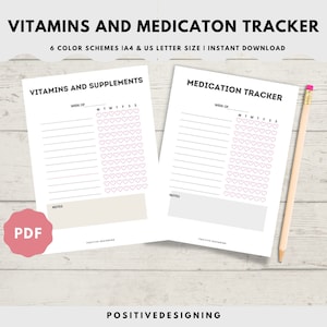Medication Tracker, Vitamin Supplement Tracker, Health Log, Supplement Organizer, Medication Log, Vitamins Log, Health Tracker, Instant PDF