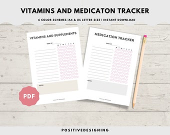 Medication Tracker, Vitamin Supplement Tracker, Health Log, Supplement Organizer, Medication Log, Vitamins Log, Health Tracker, Instant PDF