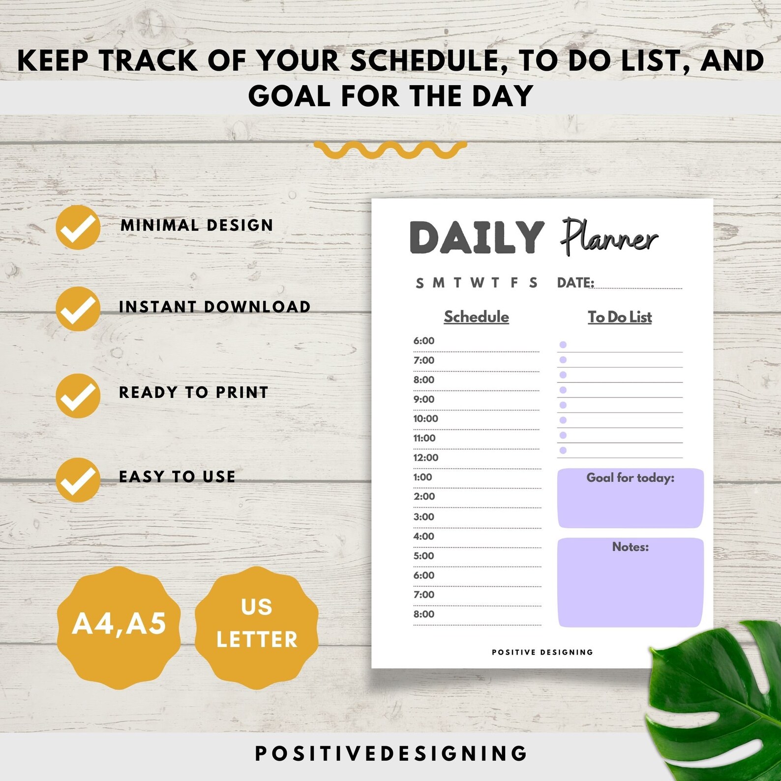 Daily Schedule Planner Printable, Time Blocking, A4 A5 Letter (PDF) - Etsy
