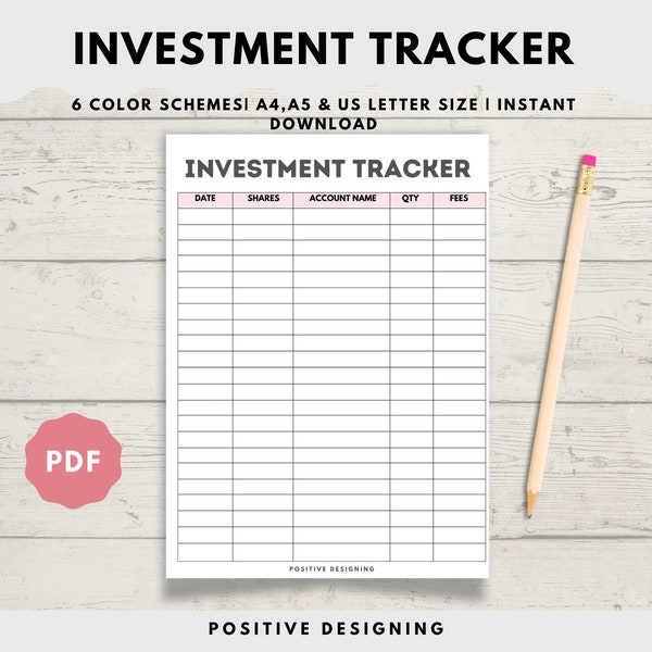 Investment Tracker Printable | Stock Portfolio Progress Log | Money Management Planner |  Retirement Plan | PDF Instant Download