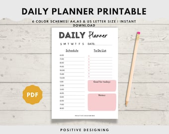 Daily Schedule Planner Printable, Time Blocking, A4 A5 Letter (PDF)