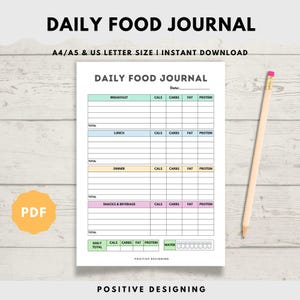 Diario de alimentación imprimible - Registro de comidas - Registro de calorías - Planificador de actividad física - Descarga digital - Tamaño A4, A5, Carta
