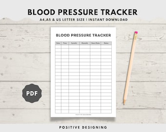 Afdrukbare bloeddruktracker: dagelijks bloeddruklogboek, medische tracker (digitale download)