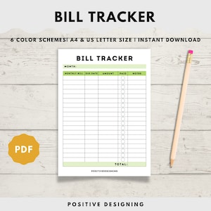 Monthly Bill Tracker Printable | Bill Payment Tracker | Bill Pay Checklist Organizer | Budget Planner | A4 A5 US Letter | Instant Download