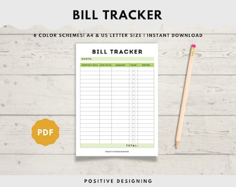 Monthly Bill Tracker Printable | Bill Payment Tracker | Bill Pay Checklist Organizer | Budget Planner | A4 A5 US Letter | Instant Download