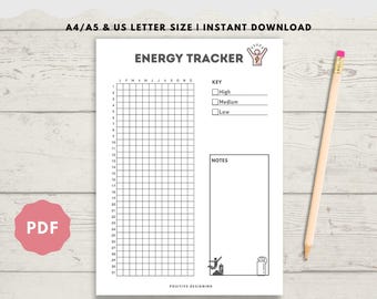 Energy Tracker Journal Page - Printable Mood Tracker - Daily Energy Log - Health Journal Template - Energy Levels Tracker - Mood Tracker