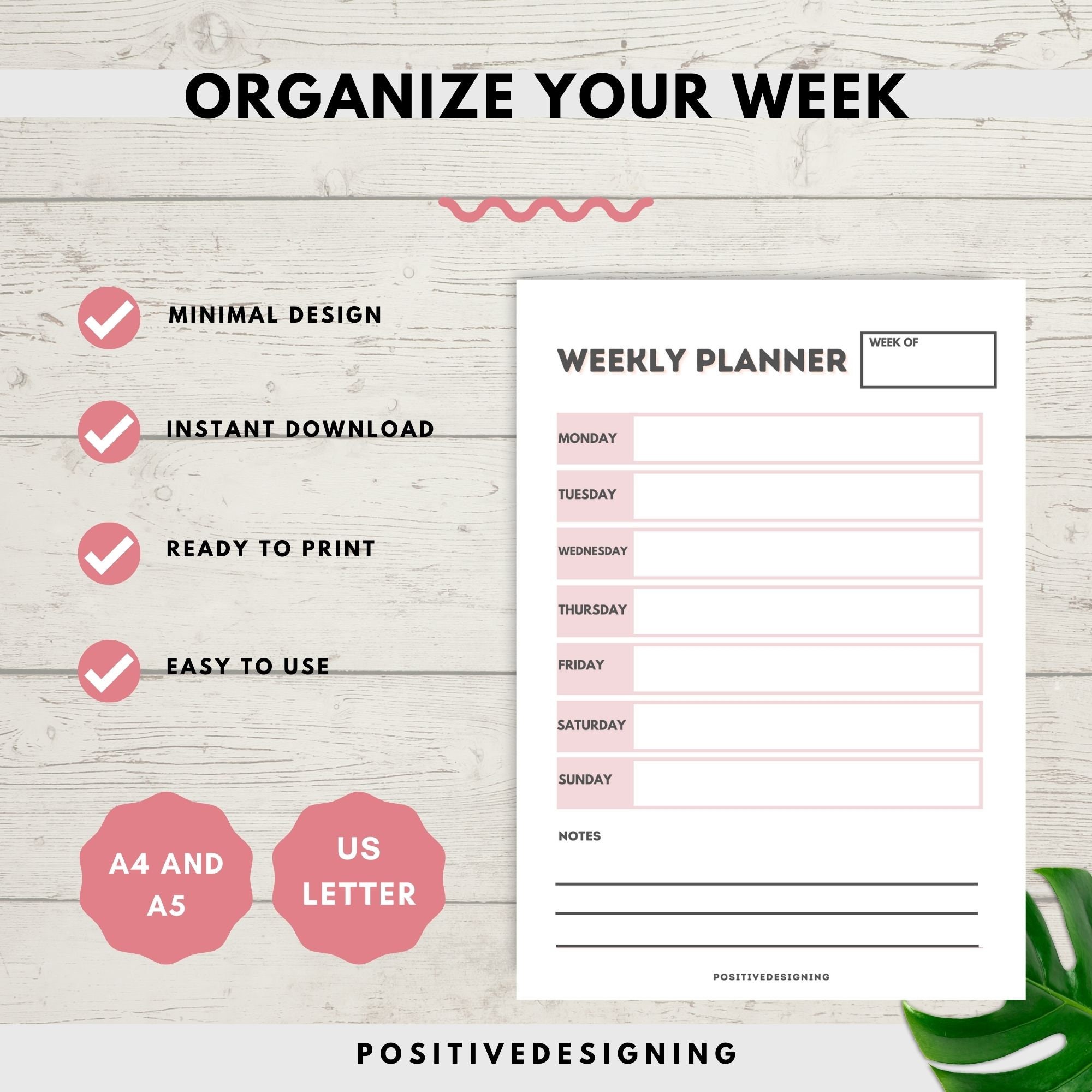 Minimal Weekly Planner Printable, A4 A5 Letter Size (digital Download ...