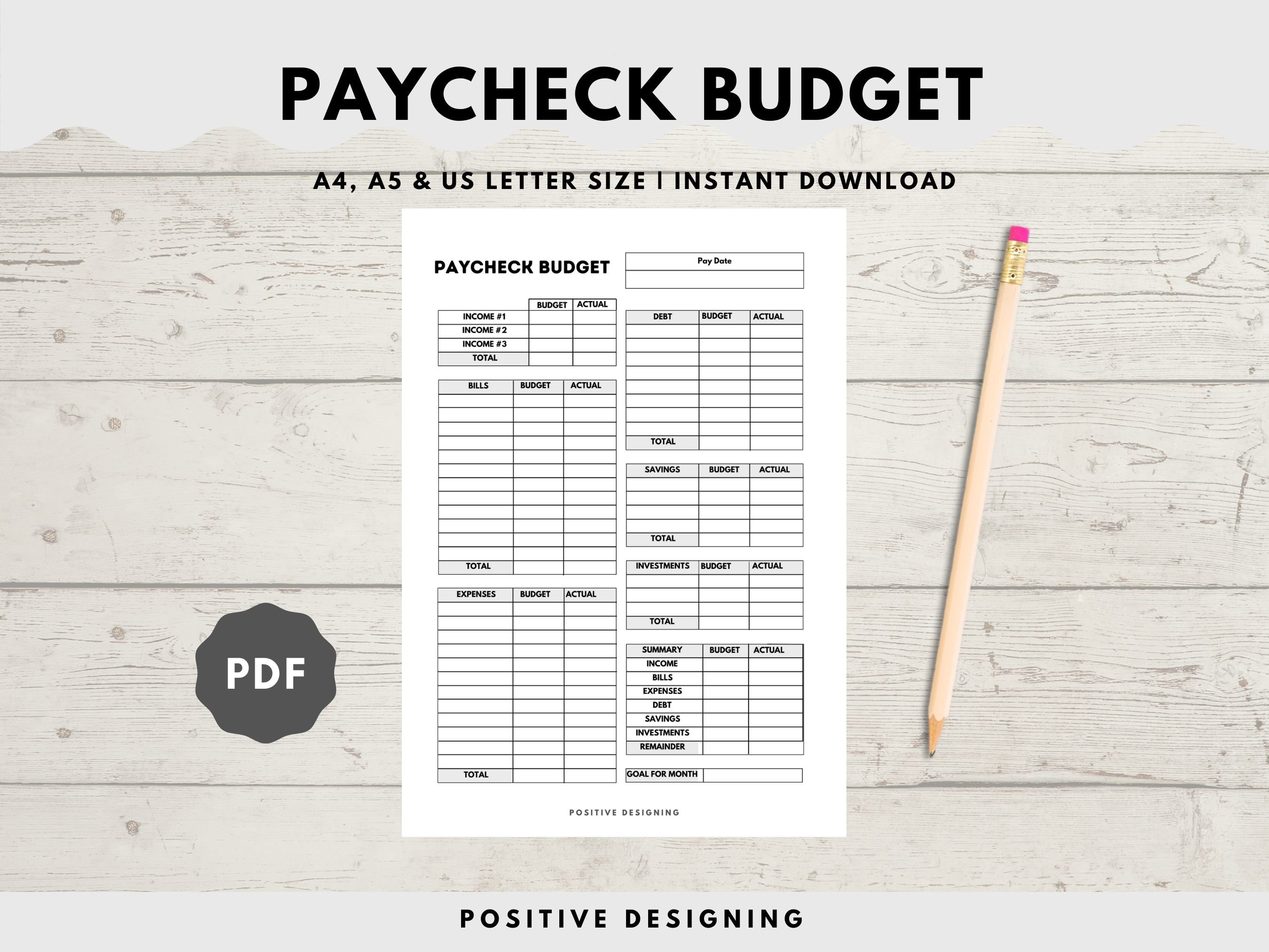 Paycheck Budget Overview Template Printable, Paycheck Budget Printable ...