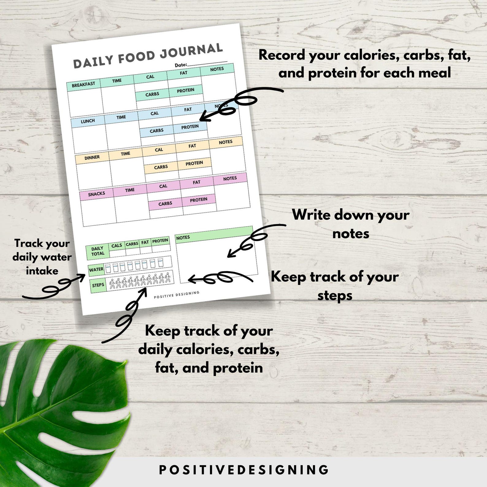 Daily Food Journal Calorie Tracker Meal Planner Nutrition Log Daily ...