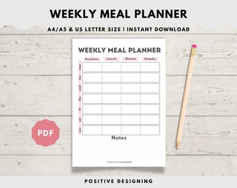 Weekly Meal Planner Printable, A4 A5 Letter Size (Digital Download)