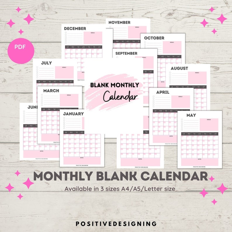 Blank Monthly Calendar Printable Minimalist Calendar Template - Etsy