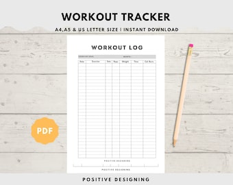 Workout Log | Exercise Log | Health Planner | A4/A5/Letter/Half Size | Fitness Planner | Food Diary | Fitness Tracker | Planner Templates