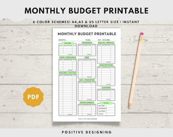 Monthly Budget Planner Printable | Financial Journal | Monthly Budget Sheet PDF | Personal Budget Worksheet | Expense & Income Tracker A5 A4