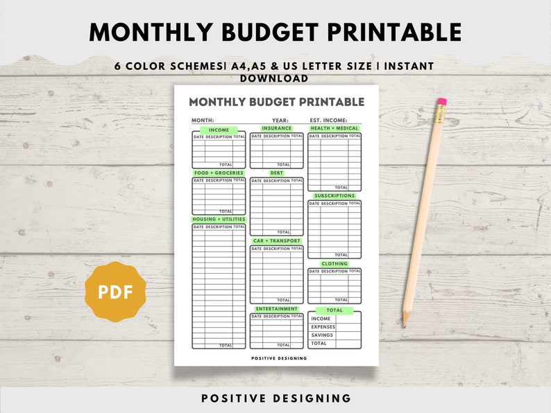 Monthly Budget Planner Printable | Financial Tracker (A4, A5, Letter ...