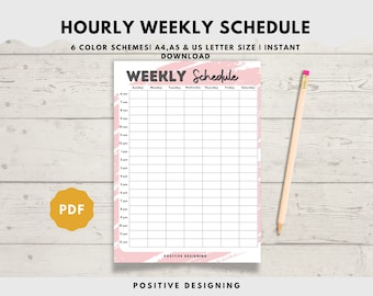 Weekly Schedule Printable, Hourly Planner, A4/A5/Letter (PDF)