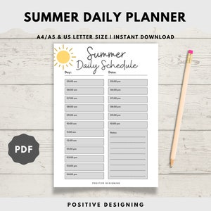 Hourly Planner Printable, Daily To Do List, Undated Daily Planner PDF, Productivity Planner, Summer Daily Planner Instant Download