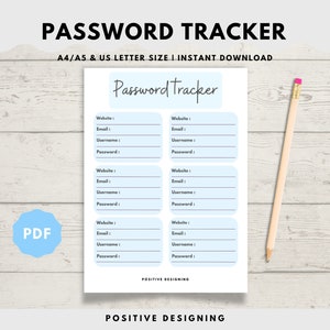 Printable Password Tracker, Password Log, Address Book Pages, Instant Download, Planner templates, Organizer, A4, A5 and US Letter size