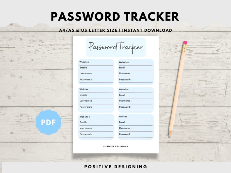 Printable Password Tracker, Minimalist A4 A5 US Letter (digital ...