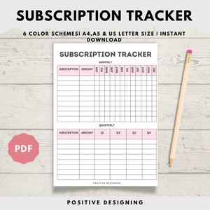 Subscription Tracker Printable, Membership Checklist, Expense Tracker, Budget Template, A4/A5/Letter Instant Download PDF
