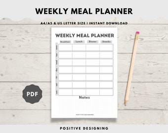 Weekly Meal Planner Printable, A4/A5/Letter Sizes (PDF Download)