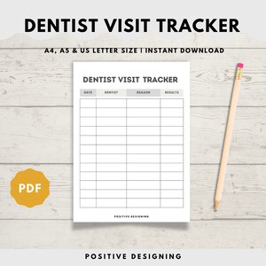 Registro de salud dental, Registro de atención dental, Registro de chequeo del dentista, Rastreador de atención dental, Rastreador de visitas al dentista, Rastreador médico, Imprimible médico