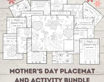 Happy Mothers Day Activity Placemat Printable, Download Activity Sheets, Kids Coloring Fun, All About Mom, Games for Kids, Printables, PDF