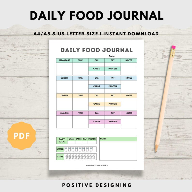 Daily Food Journal Calorie Tracker Meal Planner Nutrition Log Daily ...