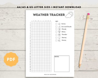 Weather Tracker - Temperature Tracker - Daily Weather Tracker - Temperature Log - Weather Log - Yearly Weather Tracker - Printable tracker