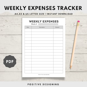 Weekly Expenses Tracker Printable, Spending Log, Purchase Recorder, Transaction Log, A4/A5/Letter/Half Size, Instant Download PDF
