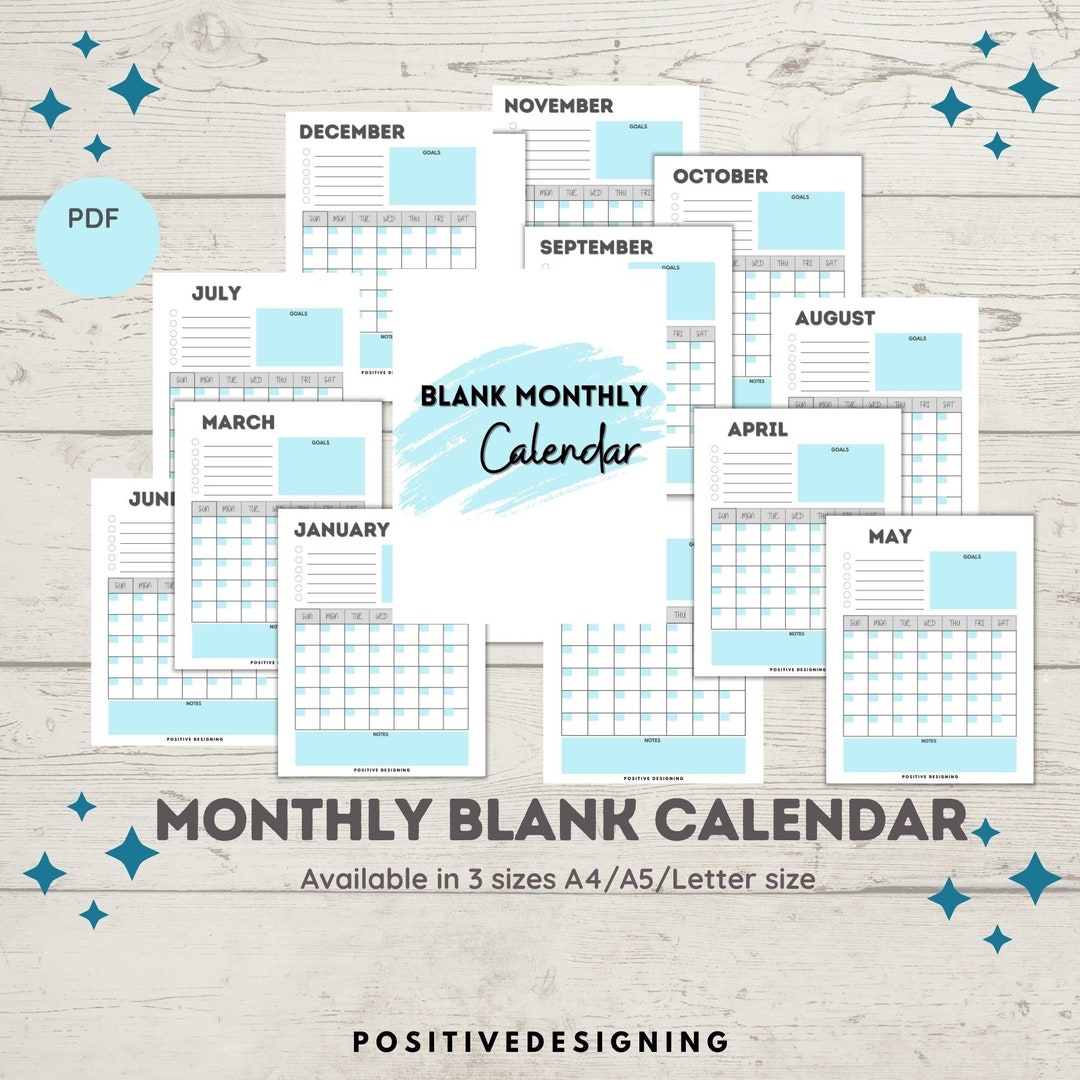 Blank Monthly Calendar Printable Minimalist Calendar Template - Etsy