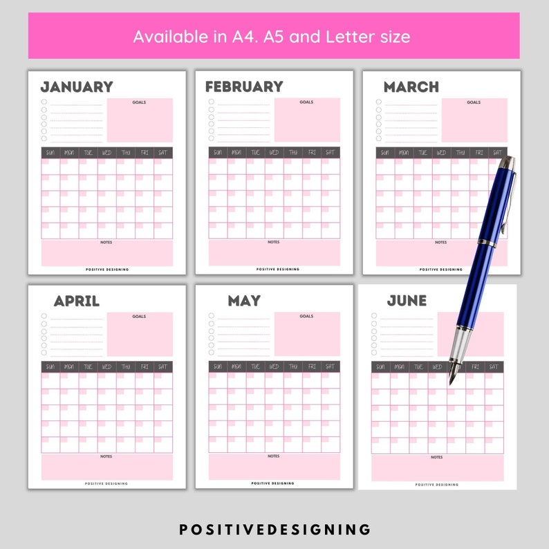 Minimalist Blank Monthly Calendar Template, A4/a5/letter (PDF) - Etsy