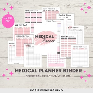 Agenda médical, classeur médical, suivi de la santé, journal de la pression artérielle, suivi des habitudes de sommeil, lot d&#39;agendas médicaux, classeur de santé, agenda bien-être