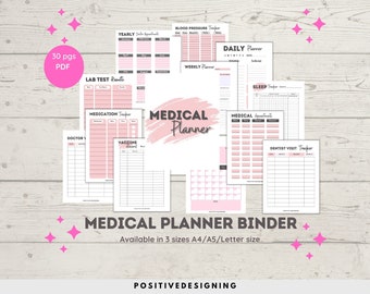 Medical Planner,Medical Binder,Health Tracker,Blood Pressure Log,Sleep Habit Tracker,Medical Planner Bundle, Health Binder,Wellness Planner