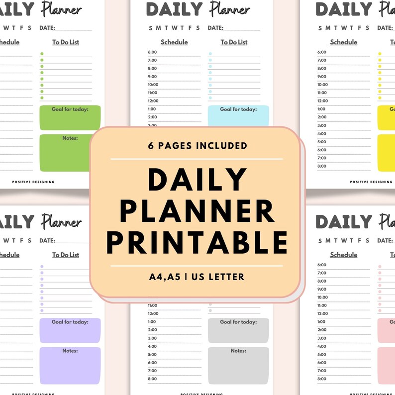 Daily Schedule Planner Printable, Time Blocking, A4 A5 Letter (PDF) - Etsy