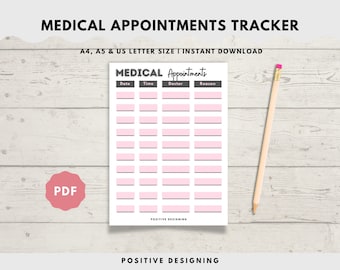 Medical Appointment Tracker, Health Wellness Insert (A4, Letter, A5) (Digital Download)