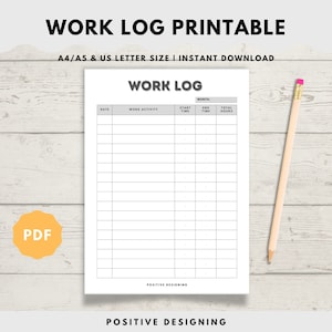 Printable Work | Time Log and Tracker | Activity Hours Log Printable | Digital Download Working Hours Log | Activity Tracker for Work | PDF